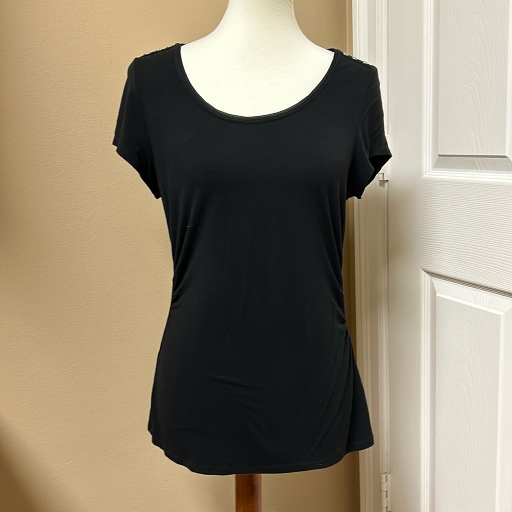 WHBM Black Fitted Tee w/ Ruching Medium